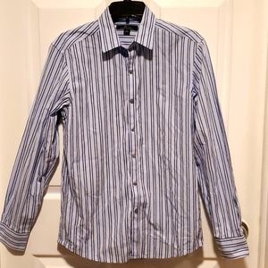Marc Anthony Slim Fit Men's Blue Striped Button Down Long Sleeve Shirt - Small